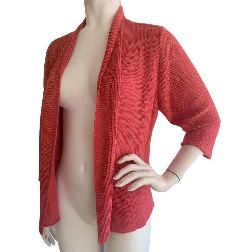 EILEEN FISHER Cardigan Sweater 100% Hemp Orange Open Front 3/4 Sleeve Size PL